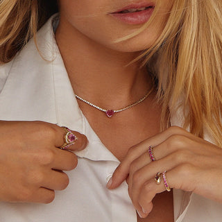 Diamond Luxe Choker with Pink Sapphire Heart Center    by Logan Hollowell Jewelry