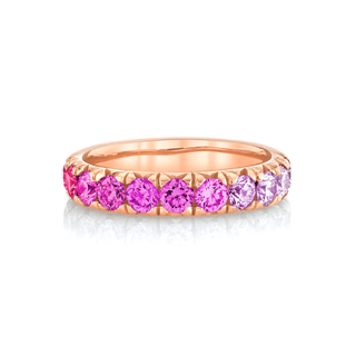 Pink Sapphire Ombré French Pavé Band 4 Rose Gold  by Logan Hollowell Jewelry