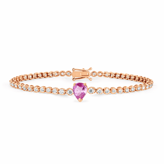 Diamond Goddess Bracelet with Pink Sapphire Water Drop Center 6.5" (Petite) Rose Gold  by Logan Hollowell Jewelry