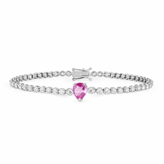 Diamond Goddess Bracelet with Pink Sapphire Water Drop Center 6.5" (Petite) White Gold  by Logan Hollowell Jewelry