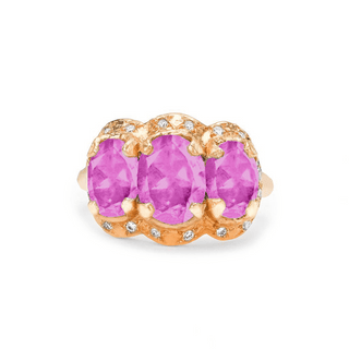 Queen Triple Goddess Pink Sapphire Ring with Sprinkled Diamonds 4.5 Rose Gold  by Logan Hollowell Jewelry
