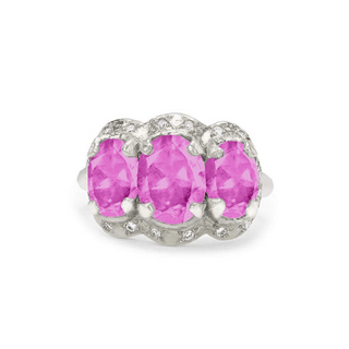 Queen Triple Goddess Pink Sapphire Ring with Sprinkled Diamonds 4.5 White Gold  by Logan Hollowell Jewelry