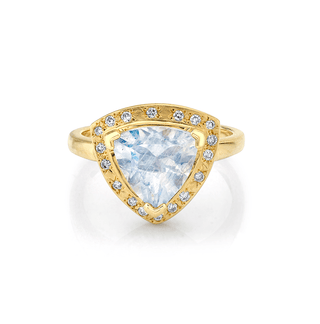 Premium Trillion Moonstone Wilderness Ring with Sprinkled Diamonds 4 Yellow Gold  by Logan Hollowell Jewelry
