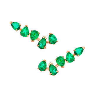 18k Reverse Water Drop 5 Emerald Earrings Rose Gold Pair  by Logan Hollowell Jewelry