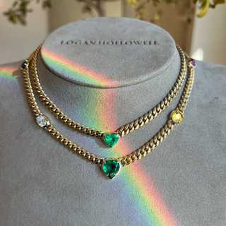 Rainbow Cuban Choker w/ Emerald Heart Center    by Logan Hollowell Jewelry