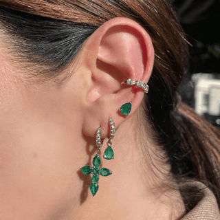 Pave Diamond & Emerald Drop Faith Hoops    by Logan Hollowell Jewelry