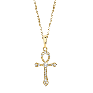 Pave Diamond Ankh Necklace | Ready to Ship 16" Yellow Gold  by Logan Hollowell Jewelry