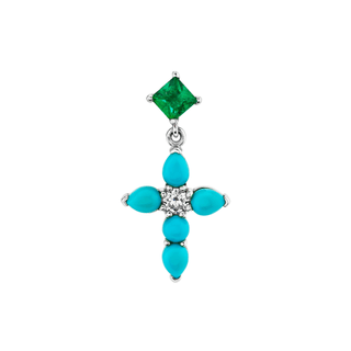 Small Emerald & Turquoise Drop Faith Stud White Gold Single  by Logan Hollowell Jewelry