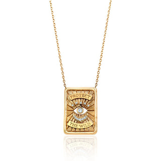 Gaia Protection Necklace 16" Yellow Gold Diamond Eye by Logan Hollowell Jewelry