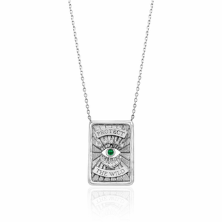 Gaia Protection Necklace 16" White Gold Emerald Eye by Logan Hollowell Jewelry