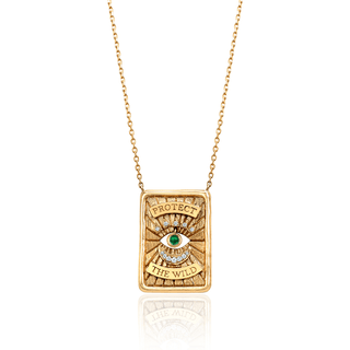 Gaia Protection Necklace 16" Yellow Gold Emerald Eye by Logan Hollowell Jewelry