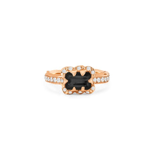 Micro Queen Emerald Cut Onyx Ring with Sprinkled Diamonds Pavé Diamond Band Rose Gold 4 by Logan Hollowell Jewelry
