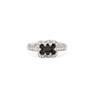 Micro Queen Emerald Cut Onyx Ring with Sprinkled Diamonds Pavé Diamond Band White Gold 4 by Logan Hollowell Jewelry