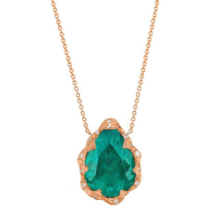 18k Colombian Water Drop Queen Emerald Necklace with Sprinkled Diamonds Rose Gold   by Logan Hollowell Jewelry