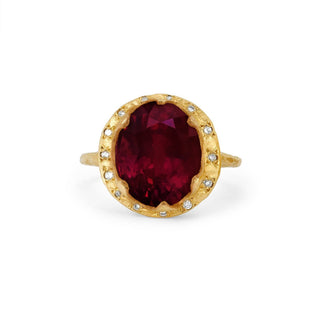 Queen Oval Enhanced Ruby Ring with Sprinkled Diamonds Yellow Gold 5  by Logan Hollowell Jewelry