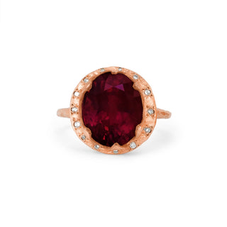 Queen Oval Enhanced Ruby Ring with Sprinkled Diamonds Rose Gold 5  by Logan Hollowell Jewelry