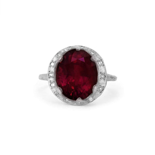 Queen Oval Enhanced Ruby Ring with Sprinkled Diamonds White Gold 5  by Logan Hollowell Jewelry