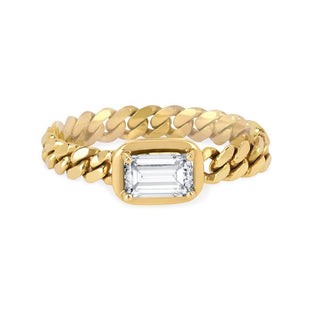 Queen Emerald Cut Diamond Cuban Ring 4 Yellow Gold  by Logan Hollowell Jewelry
