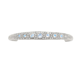 Queen Moonstone Cuff with Pavé Diamonds White Gold   by Logan Hollowell Jewelry