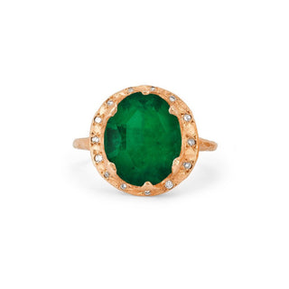 18k Queen Oval Colombian Emerald Ring with Sprinkled Diamonds Rose Gold 5  by Logan Hollowell Jewelry
