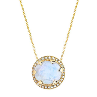 Queen Oval Moonstone Necklace with Full Pavé Diamond Halo Yellow Gold 20"  by Logan Hollowell Jewelry