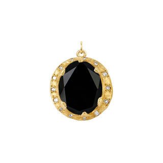 Queen Oval Onyx Charm with Sprinkled Diamonds Yellow Gold   by Logan Hollowell Jewelry