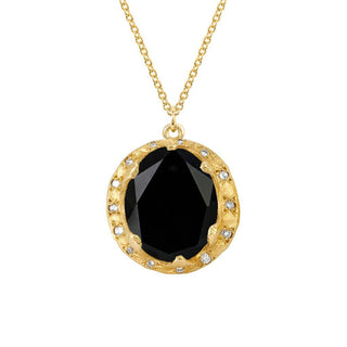 Queen Oval Onyx Necklace with Sprinkled Diamonds Yellow Gold   by Logan Hollowell Jewelry