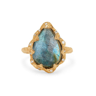 Queen Water Drop Labradorite Ring with Sprinkled Diamonds Yellow Gold 4  by Logan Hollowell Jewelry