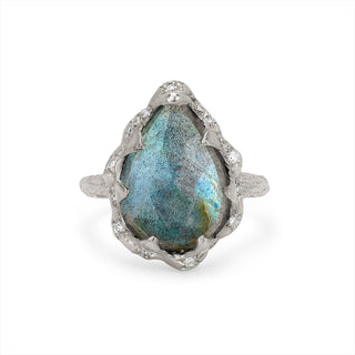 Queen Water Drop Labradorite Ring with Sprinkled Diamonds White Gold 4  by Logan Hollowell Jewelry