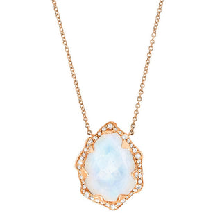 Queen Water Drop Moonstone Necklace with Full Pavé Diamond Halo Necklace Rose Gold  by Logan Hollowell Jewelry