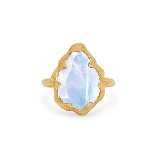 Queen Water Drop Moonstone Solitaire Ring Yellow Gold 4  by Logan Hollowell Jewelry
