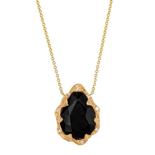 Queen Water Drop Onyx Necklace with Sprinkled Diamonds Yellow Gold   by Logan Hollowell Jewelry