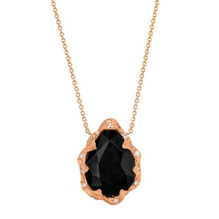 Queen Water Drop Onyx Necklace with Sprinkled Diamonds Rose Gold   by Logan Hollowell Jewelry