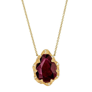 Queen Water Drop Enhanced Ruby Necklace with Sprinkled Diamonds Yellow Gold   by Logan Hollowell Jewelry