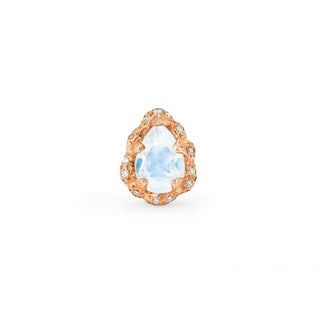 Micro Queen Water Drop Moonstone Studs with Sprinkled Diamonds Rose Gold Single  by Logan Hollowell Jewelry