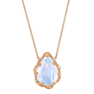 Queen Water Drop Moonstone Necklace with Sprinkled Diamonds Necklace Rose Gold  by Logan Hollowell Jewelry