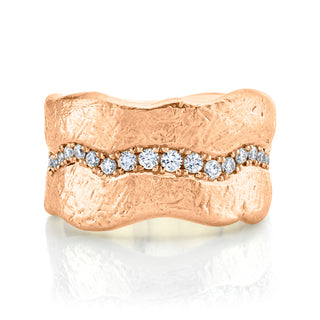 18k Atlantis Wave Ring with Single Row Pavé Diamonds 4 Rose Gold  by Logan Hollowell Jewelry