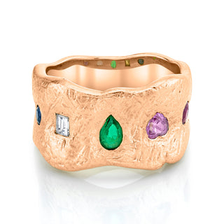 18k Atlantis Mixed Sapphire and Diamond Ring with Emerald 4 Rose Gold  by Logan Hollowell Jewelry