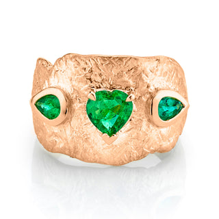 18k Atlantis Heart & Pear Bezel Emerald Ring 4 Rose Gold  by Logan Hollowell Jewelry