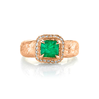 18k Baby Queen Emerald Asscher Cut Ring with Pave Diamonds 4 Rose Gold  by Logan Hollowell Jewelry