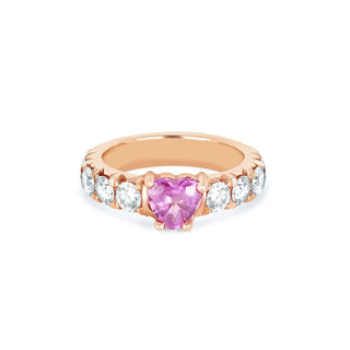 French Pavé Queen Cloud Fit Band with Pink Sapphire Heart Center 2.5 Rose Gold  by Logan Hollowell Jewelry