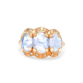 Queen Triple Goddess Moonstone Ring with Sprinkled Diamonds Rose Gold 5  by Logan Hollowell Jewelry