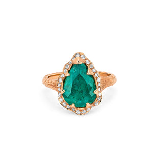 18k Premium Water Drop Colombian Emerald Queen Ring with Full Pavé Diamond Halo Rose Gold 2  by Logan Hollowell Jewelry