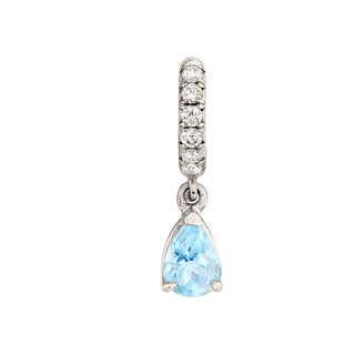 Aquamarine Water Drop French Pavé Goddess Hoops White Gold Single  by Logan Hollowell Jewelry