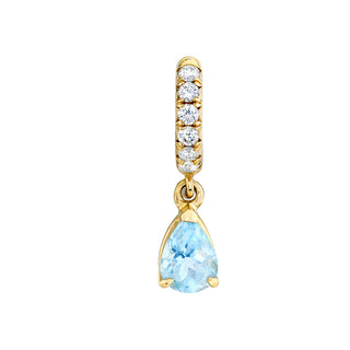 Aquamarine Water Drop French Pavé Goddess Hoops Yellow Gold Single  by Logan Hollowell Jewelry