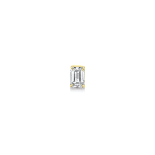 Diamond Emerald Cut Prong Stud Single Earring Yellow Gold  by Logan Hollowell Jewelry