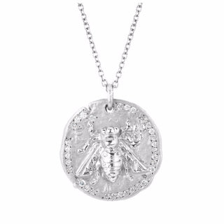 18k Sacred Honey Bee Coin Necklace White Gold 16" Standard Solid Chain by Logan Hollowell Jewelry
