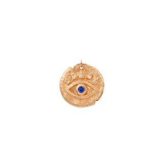 Sapphire Baby Eye of Protection Coin Charm Rose Gold   by Logan Hollowell Jewelry
