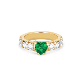 French Pavé Queen Cloud Fit Band with Emerald Heart Center 2.5 Yellow Gold  by Logan Hollowell Jewelry