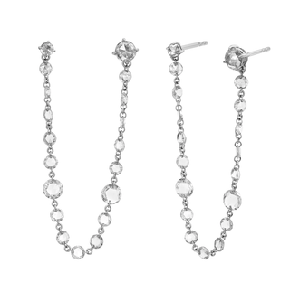 Eau de Rose Cut Diamond Chain Earrings White Gold Pair  by Logan Hollowell Jewelry